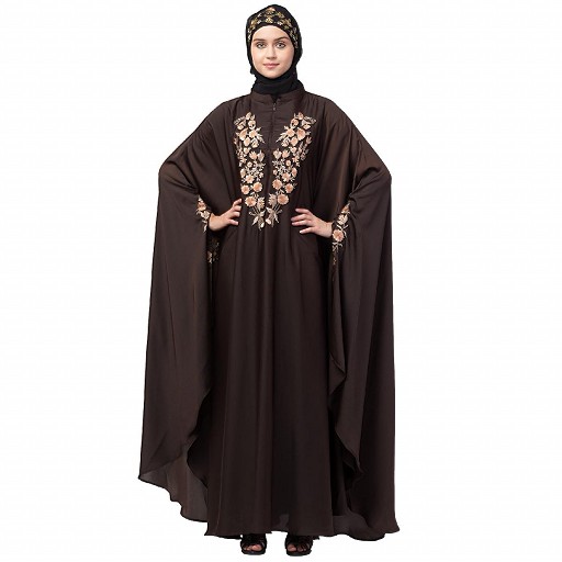 Designer Irani Kaftan with embroidery work- Coffee Brown